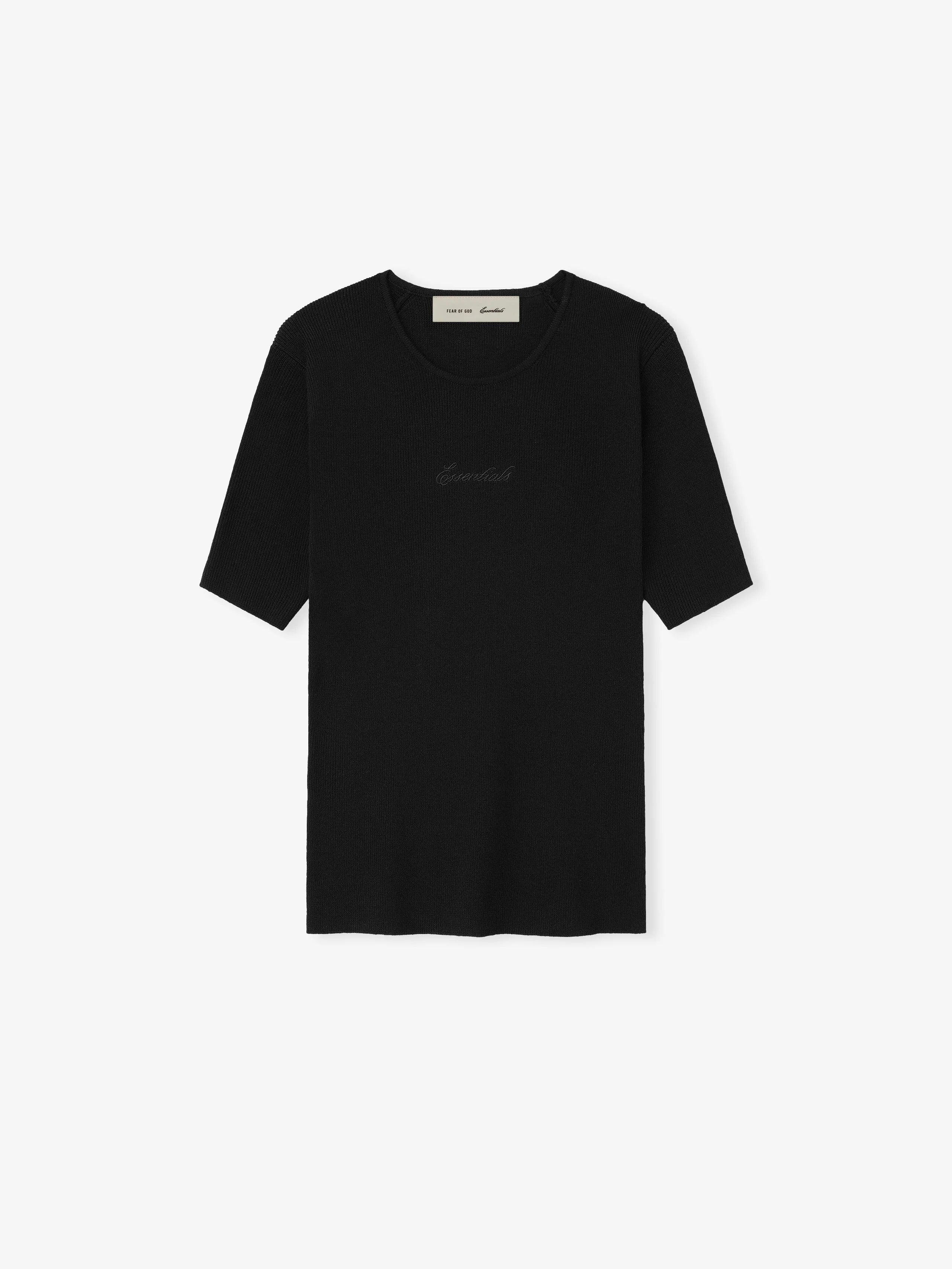 Womens Signature Rib Knit Fitted Short Sleeve Tee